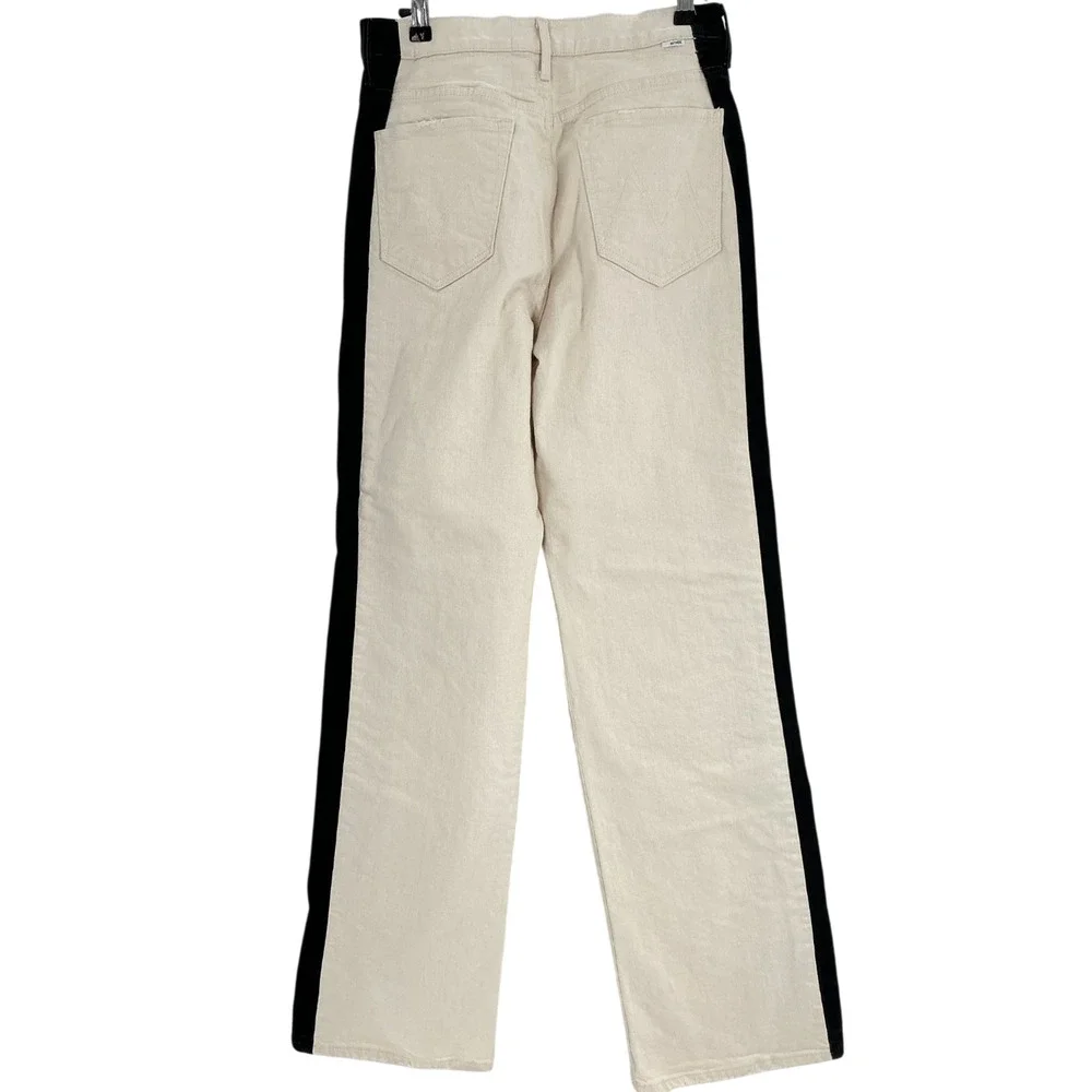 MOTHER Two-Tone Cream and Black Wide-Leg Jeans